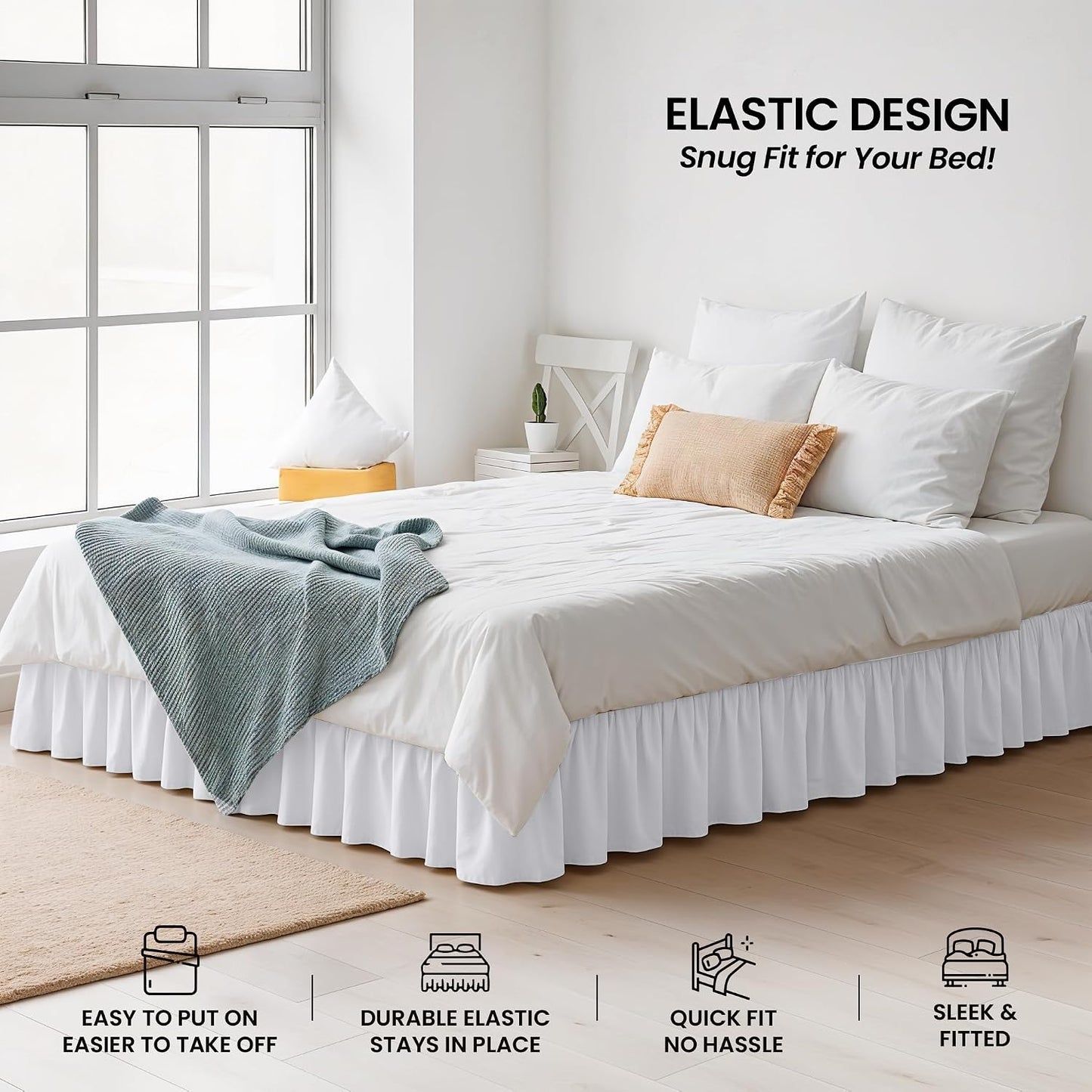 Valance Sheet - Easy Wrap Around Elastic Bed Skirt - Soft Brushed Polyester Microfiber Bed Ruffle