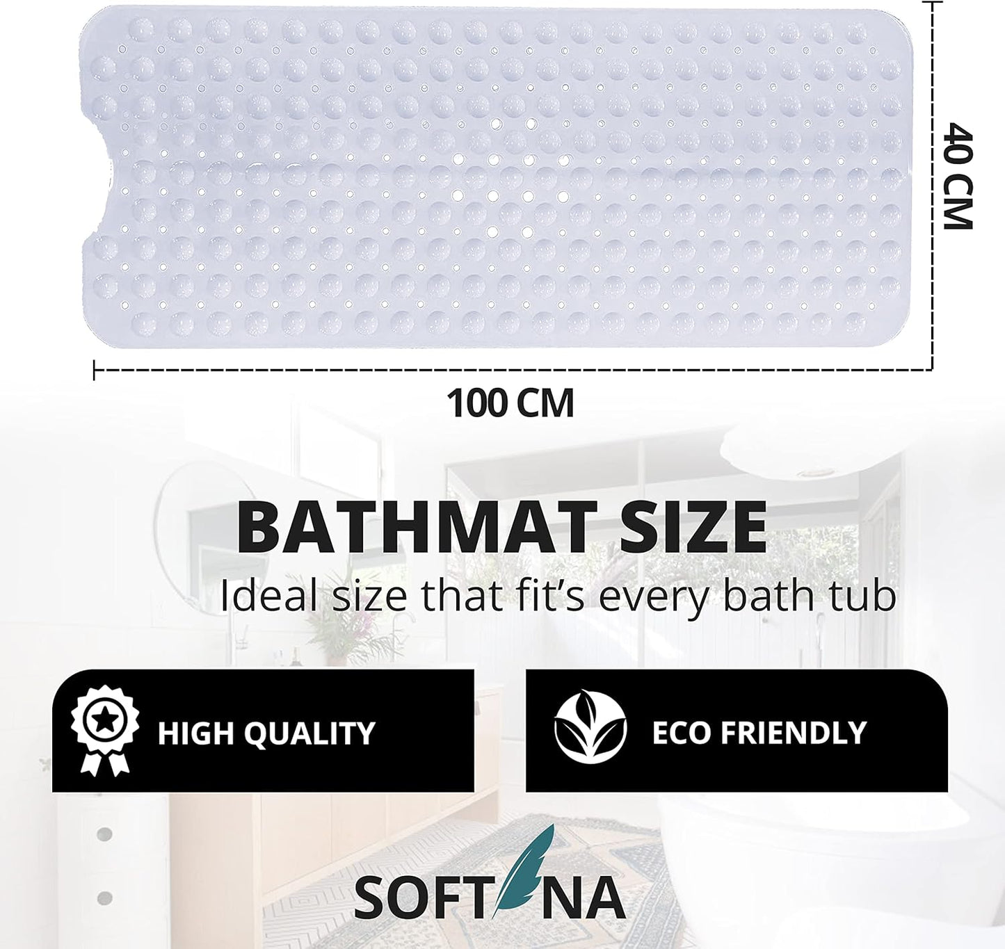 Non Slip Bath Mats with 200 Suction Cups - Shower Mat Non Slip Anti Mould for Bathroom & Bathtubs