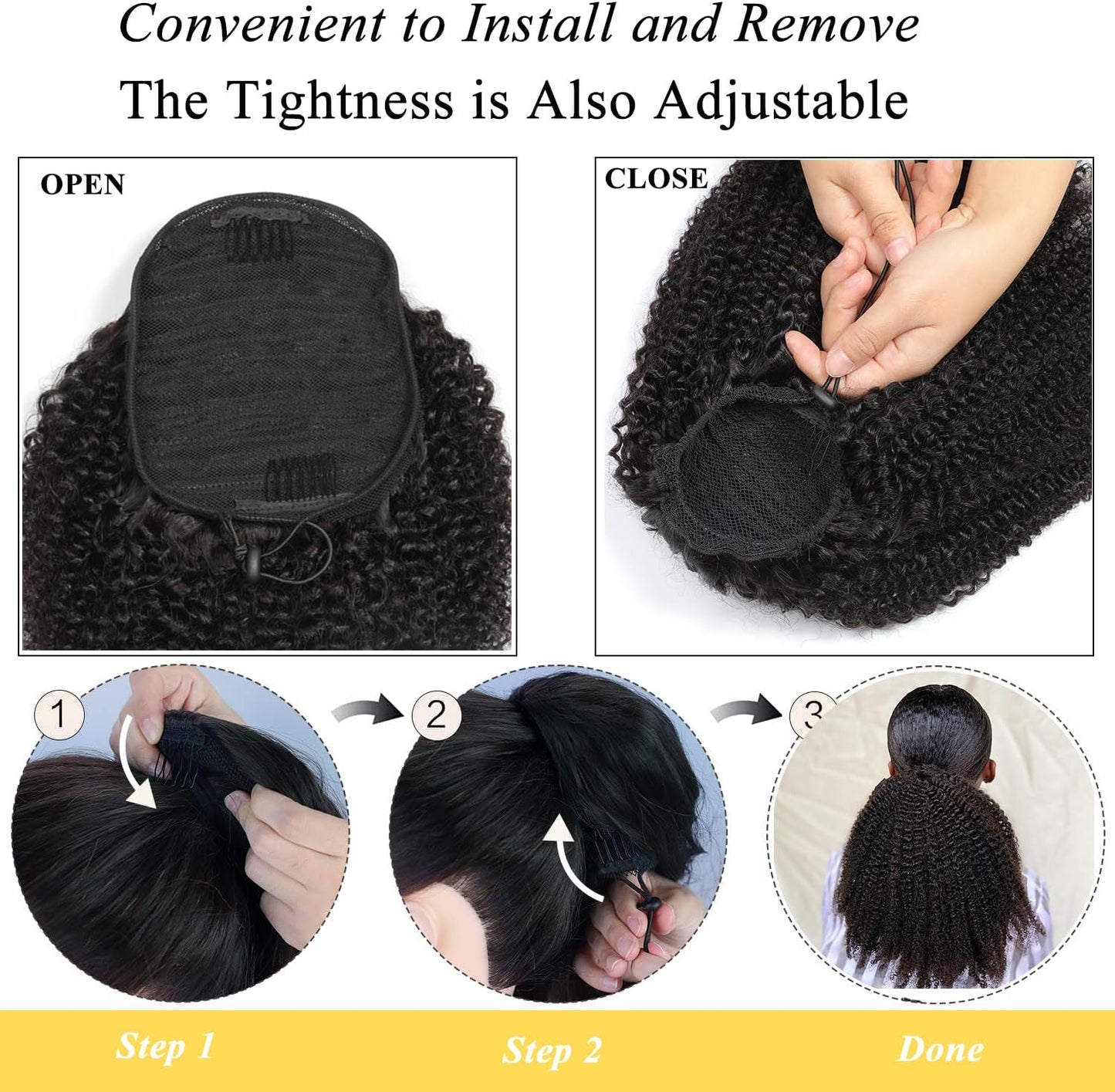 Kinky Curly Ponytail 3C 4A Real Virgin Remy Human Hair Drawstring Ponytail For Black Women Natural Black Afro Kinky Curly Hair Thick End