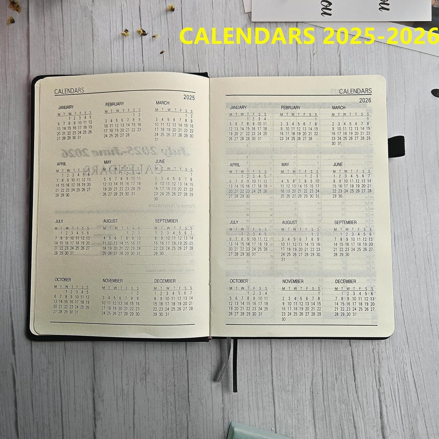 Diary 2025-2026 A5 Day Per Page, 12 Months 2025-2026 Diary From July 2025 to June 2025, Productivity A5 Daily Planner with Monthly Tabs, 2 Bookmark, Pen Loop and Inner Pocke (Black)