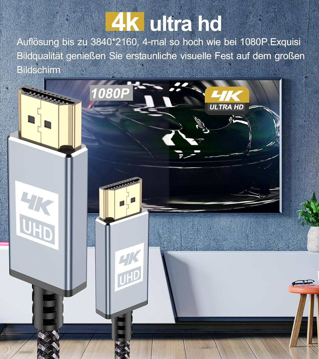 4K HDMI Cable,Sweguard High Speed 18Gbps Braided HDMI 2.0 Cable Supports 3D UHD 2160p HD 1080p Ethernet HDCP 2.2 ARC Compatible Fire TV,Xbox,PS4/3,Blu-ray,Sky,Monitor,Laptop,PC