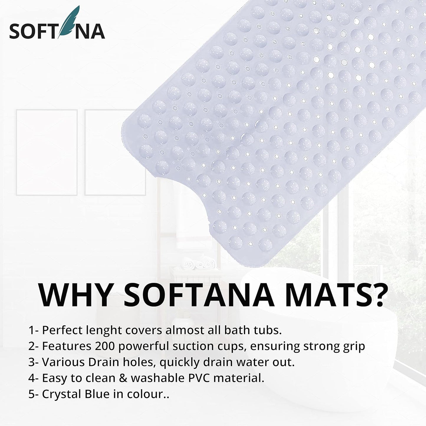 Non Slip Bath Mats with 200 Suction Cups - Shower Mat Non Slip Anti Mould for Bathroom & Bathtubs