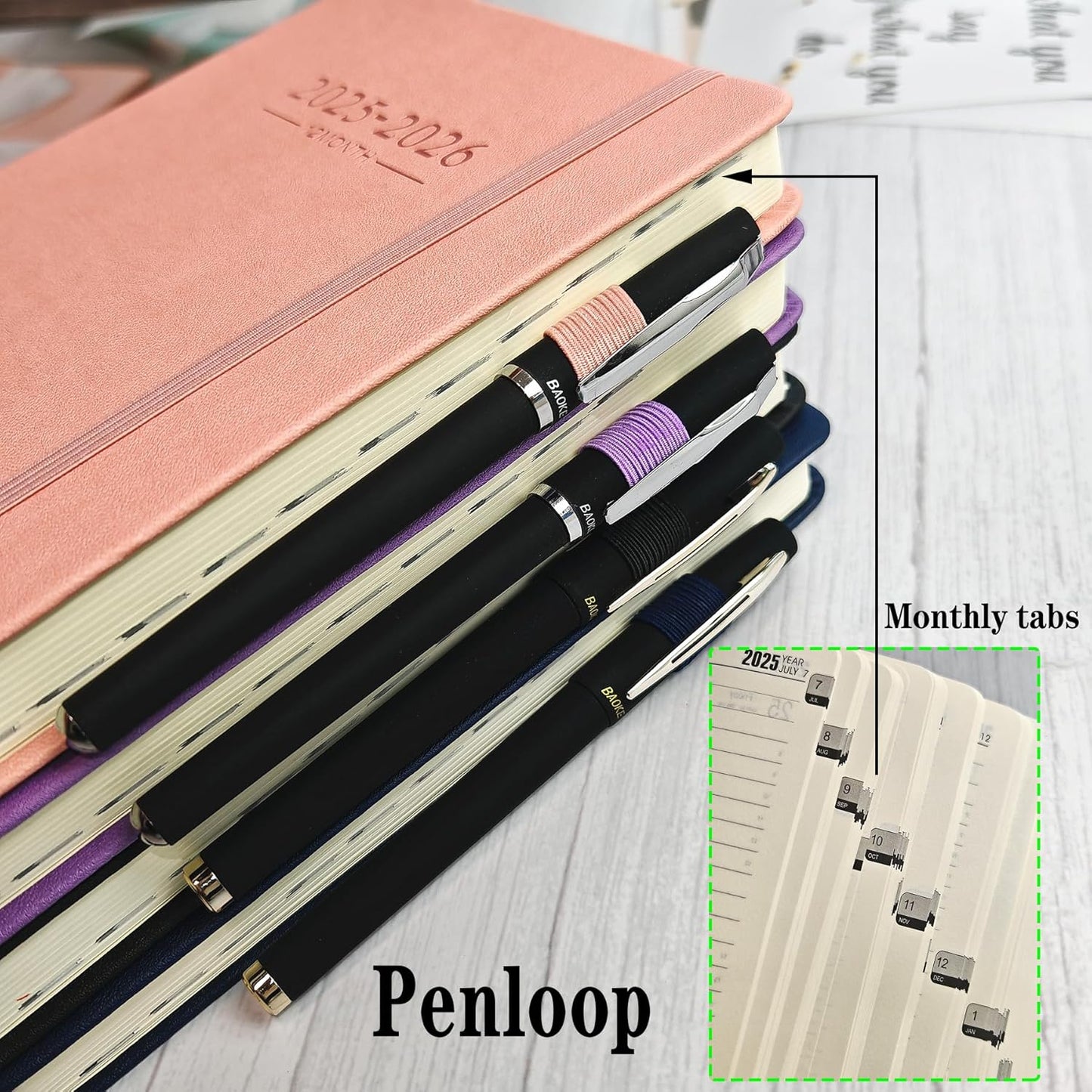 Diary 2025-2026 A5 Day Per Page, 12 Months 2025-2026 Diary From July 2025 to June 2025, Productivity A5 Daily Planner with Monthly Tabs, 2 Bookmark, Pen Loop and Inner Pocke (Black)