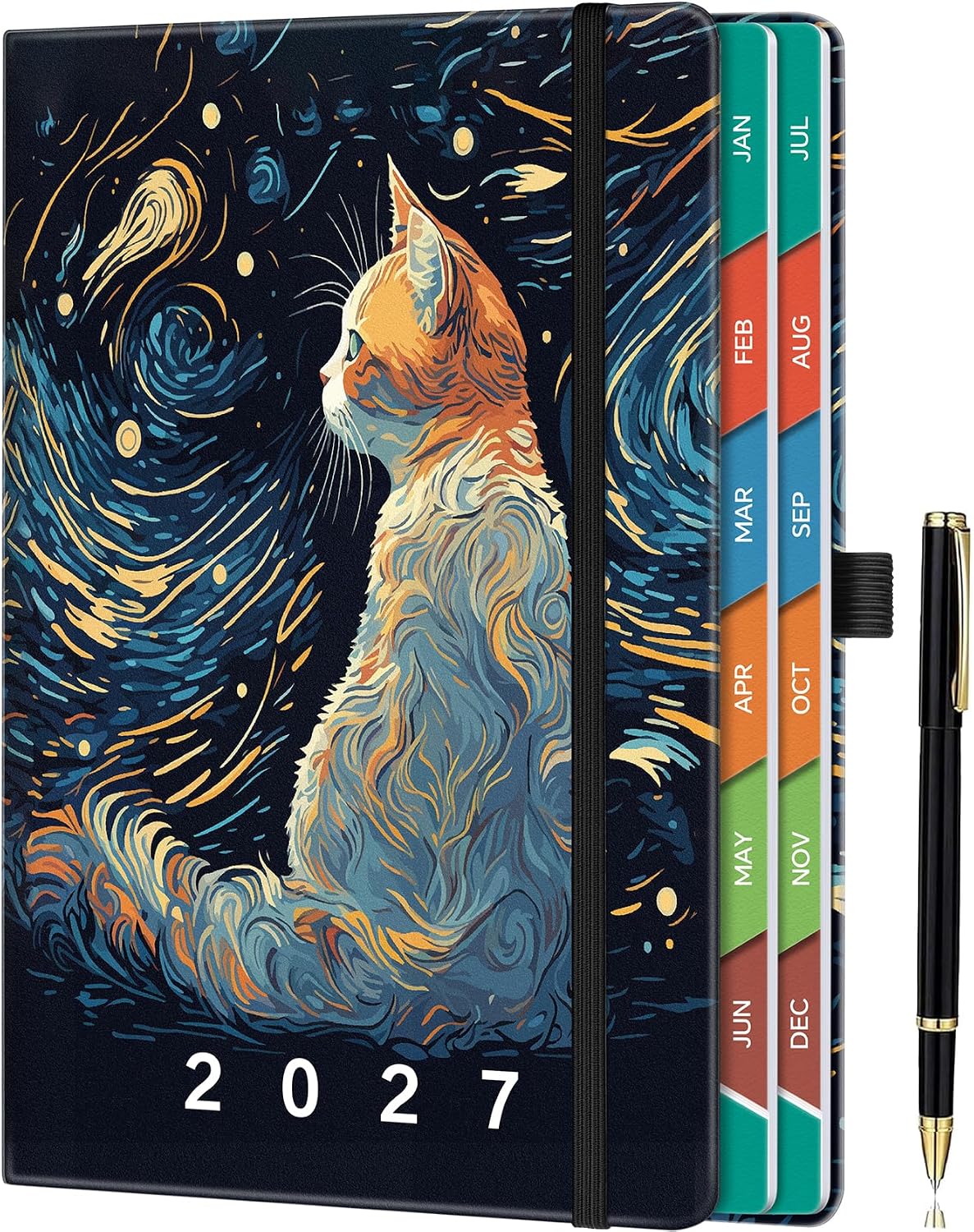 Diary 2025-2026 - Academic Diary Page a Day, Mid-Year Planner with Monthly View, Pen Set, Colourful Tabs Famous Quotes, Inner Pocket, Cat Theme
