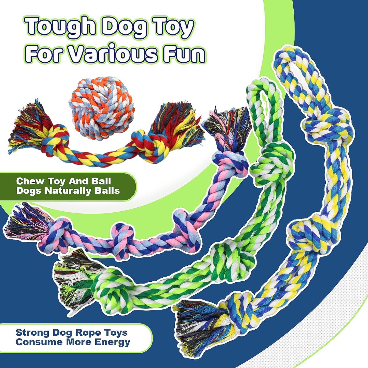 Dog Rope Toys for Large/Medium Dogs, Nearly Indestructible Dog Toys Set for Aggressive Chewers, Tough Natural Cotton Rope Chew toy for Teething, Tug Toy 9 Pack