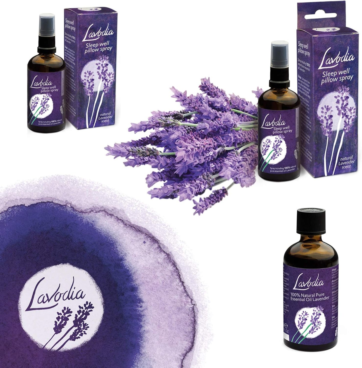 Lavodia Lavender Mist: Premium Pillow Spray with Pure Natural Lavender Essential Oil - Stress Relief and Deep Sleep Aid