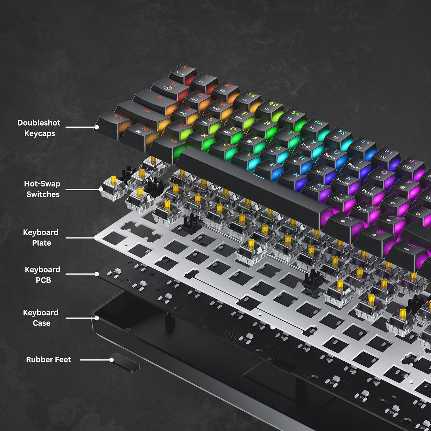 Mechanical Gaming Keyboard - 61 Keys Multi Color RGB Illuminated LED Backlit Wired Programmable for PC/Mac Gamer