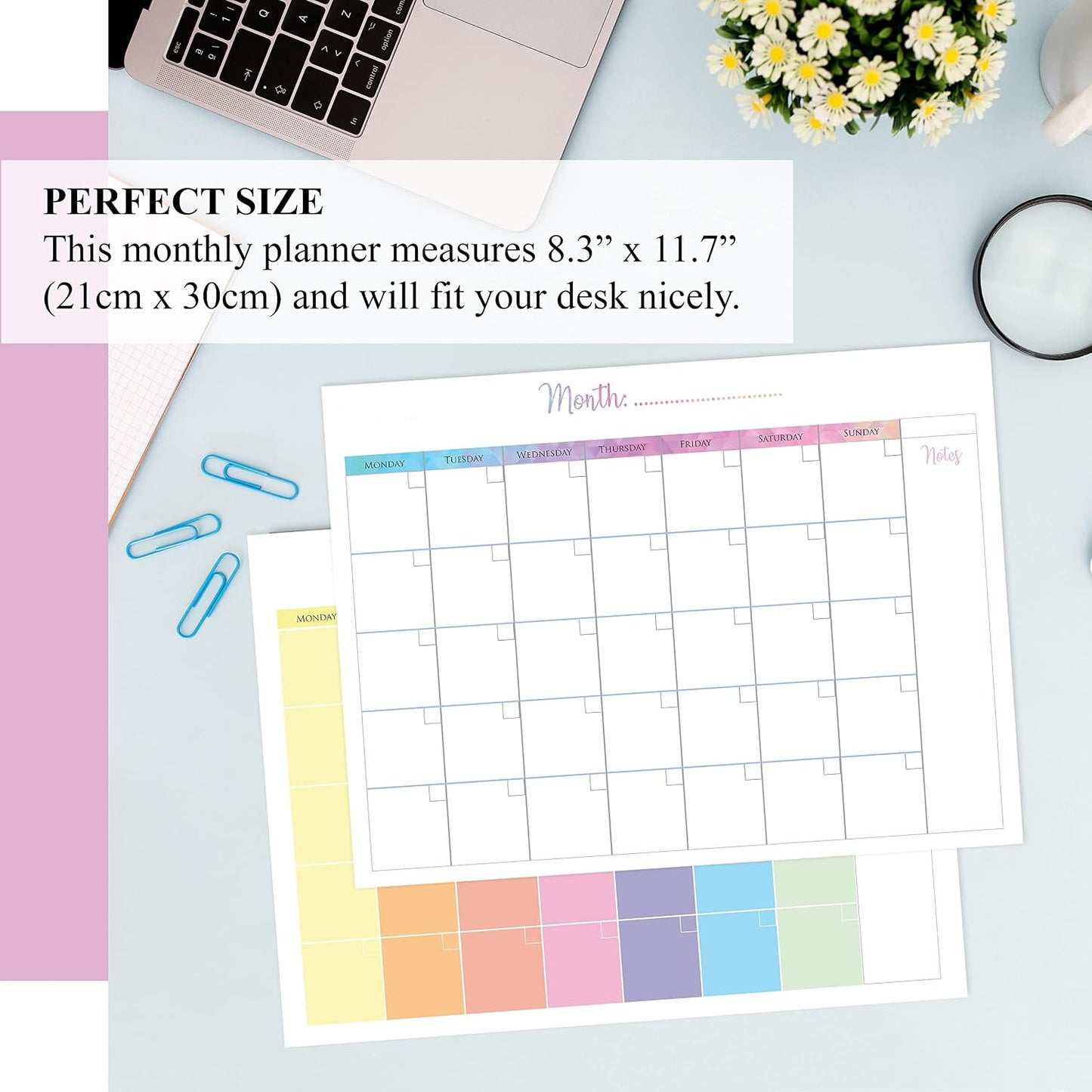 Monthly Planner Pad with Tear Off Pages and Notes Section - Undated Desk Calendar Organiser