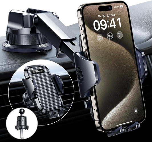 Car Phone Holder with Rotate Lock and Strong Suction Cup - Dashboard Windscreen Vent Mount Universal Cradle