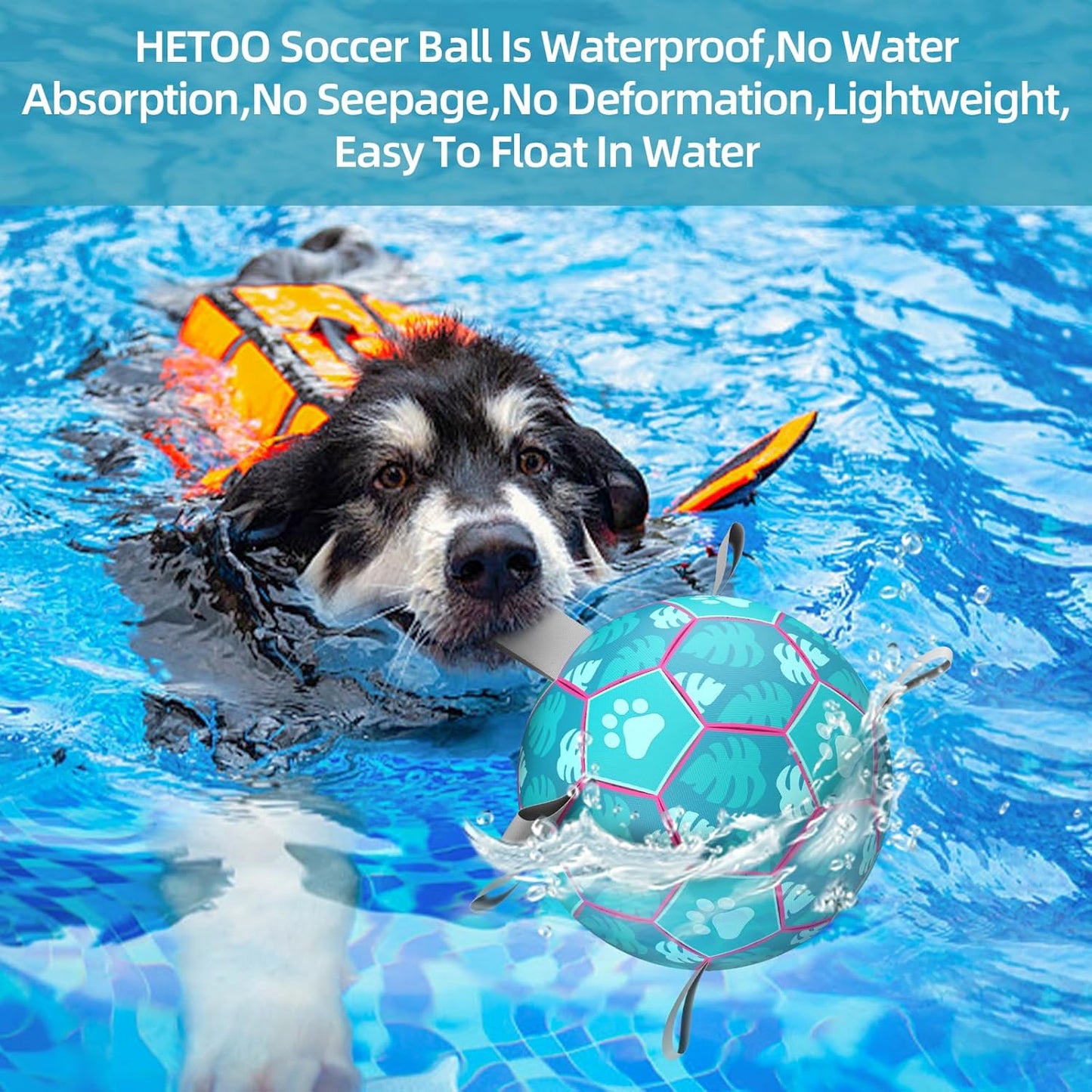 Dog Soccer Ball, Interactive Dog Toys for Tug of War, Puppy Birthday Gifts, Water Toy, Durable Dog Balls for Small & Medium Lake Blue