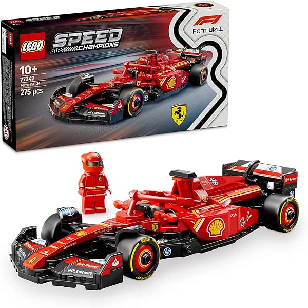 LEGO Speed Champions Ferrari SF-24 F1 Race Car Toy with a Collectible Formula 1 Driver Minifigure - Model Kit for 10+ Year Old Boys & Girls or Adult Motorsport Fans - Gift for Father's Day - 77242