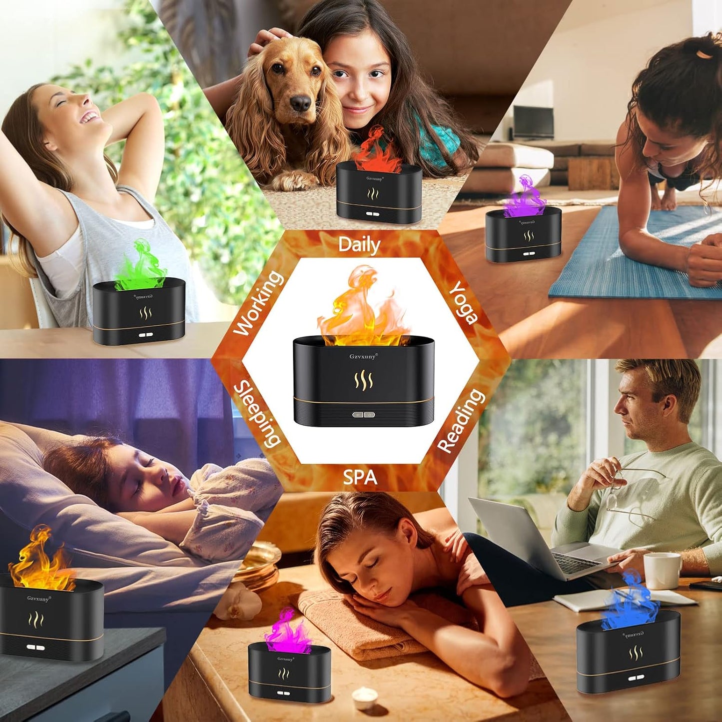 Flame Essential Oil Diffuser, Electric Aroma Diffuser, Waterless Auto-Off for Home Office Room