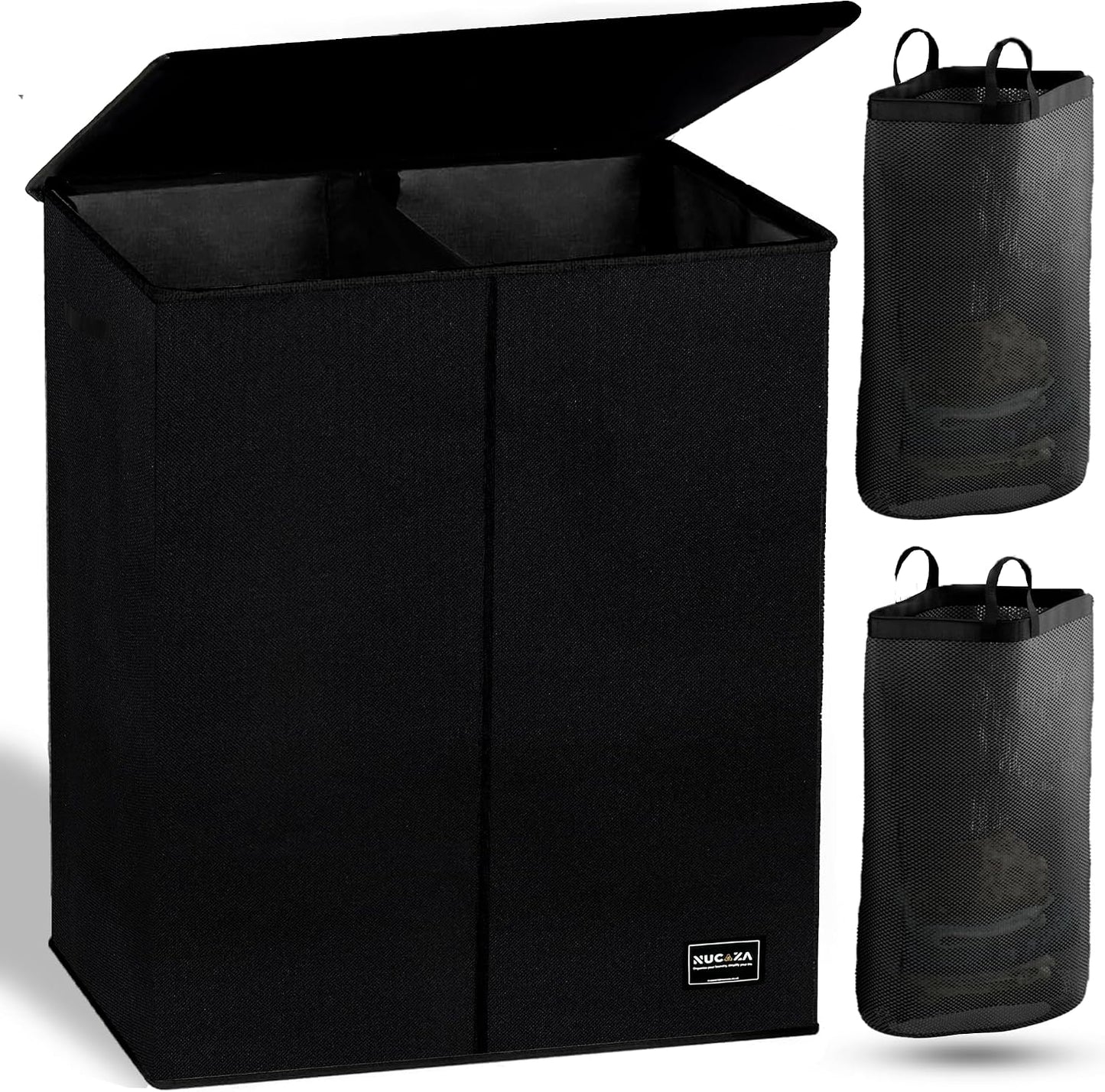 Double Laundry Basket with Lid & Removable Bags, 2 Compartments