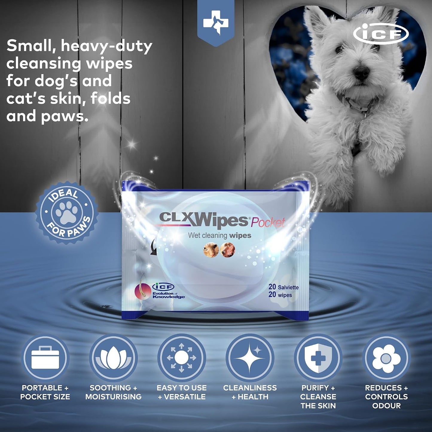 Pet Wipes for Gentle Cleaning of Paws, Ears & Skin Folds - Deodorizing & Moisturizing No-Rinse Formula