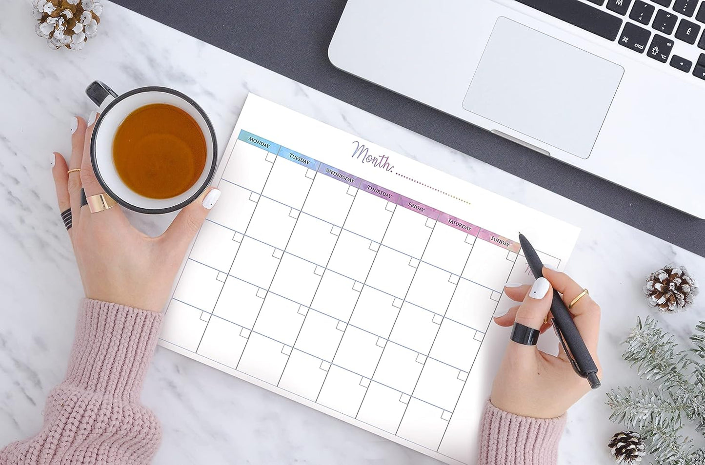 Monthly Planner Pad with Tear Off Pages and Notes Section - Undated Desk Calendar Organiser