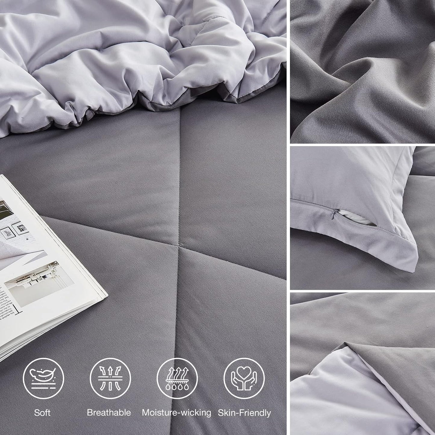 Summer Duvet King Size, 4.5 Tog Down Alternative Comforter Set with 2 Shams, Reversible Coverless Duvet Microfiber Soft Bed Quilt for All Seasons, Machine Washable