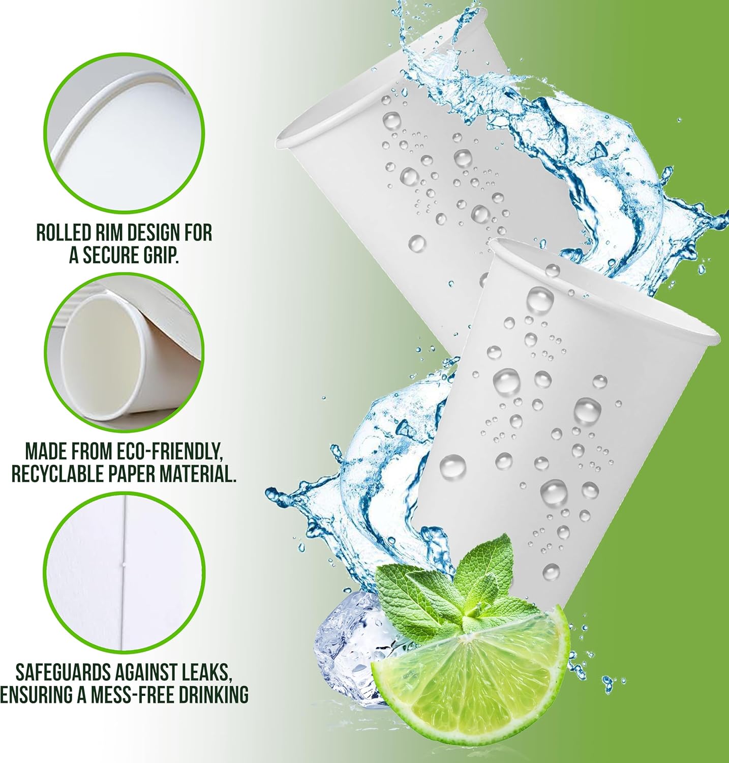 100 X 8oz Top-Tier Quality Paper Cups, 240ml White Disposable Cups, Eco Friendly Paper Cups For Hot and Cold Drinks, Premium Disposable Coffee Cups for Home, Office, Café, Work, Parties, Outdoors