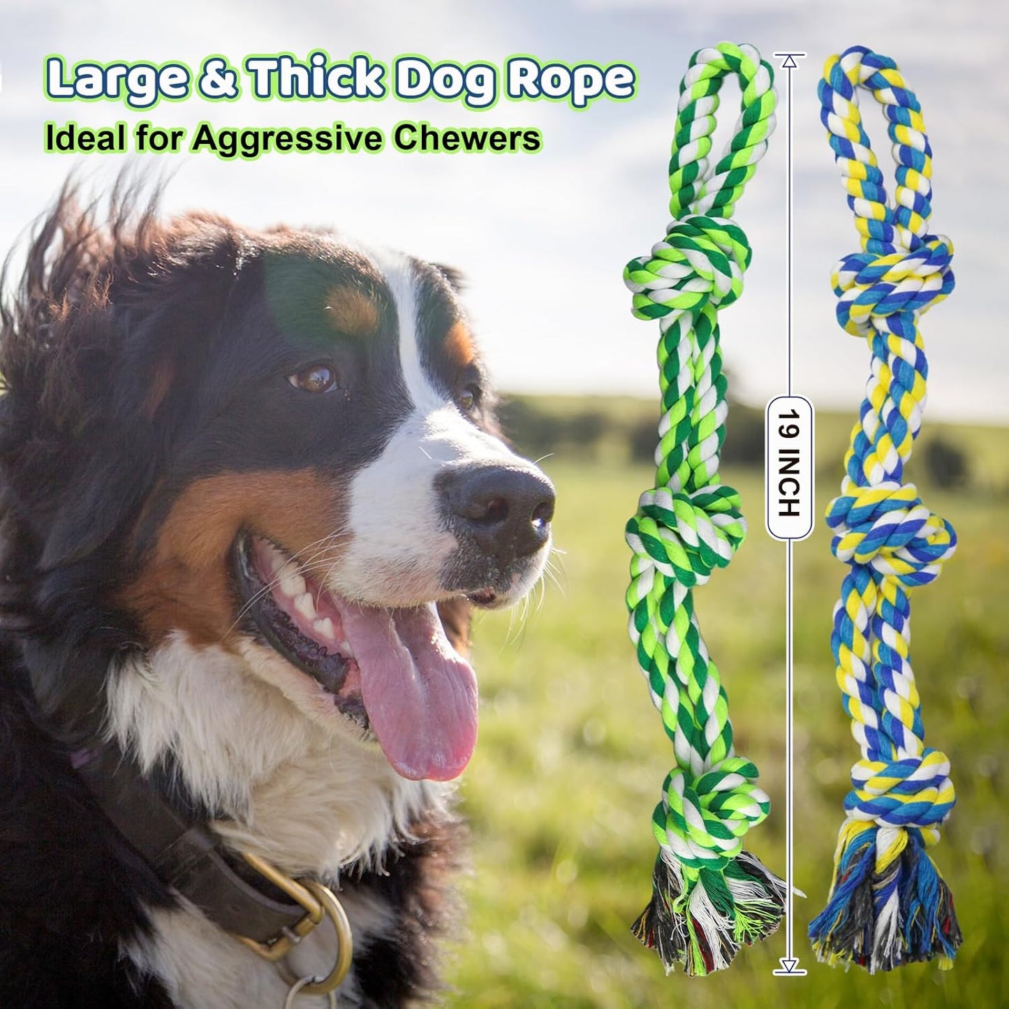 Dog Rope Toys for Large/Medium Dogs, Nearly Indestructible Dog Toys Set for Aggressive Chewers, Tough Natural Cotton Rope Chew toy for Teething, Tug Toy 9 Pack