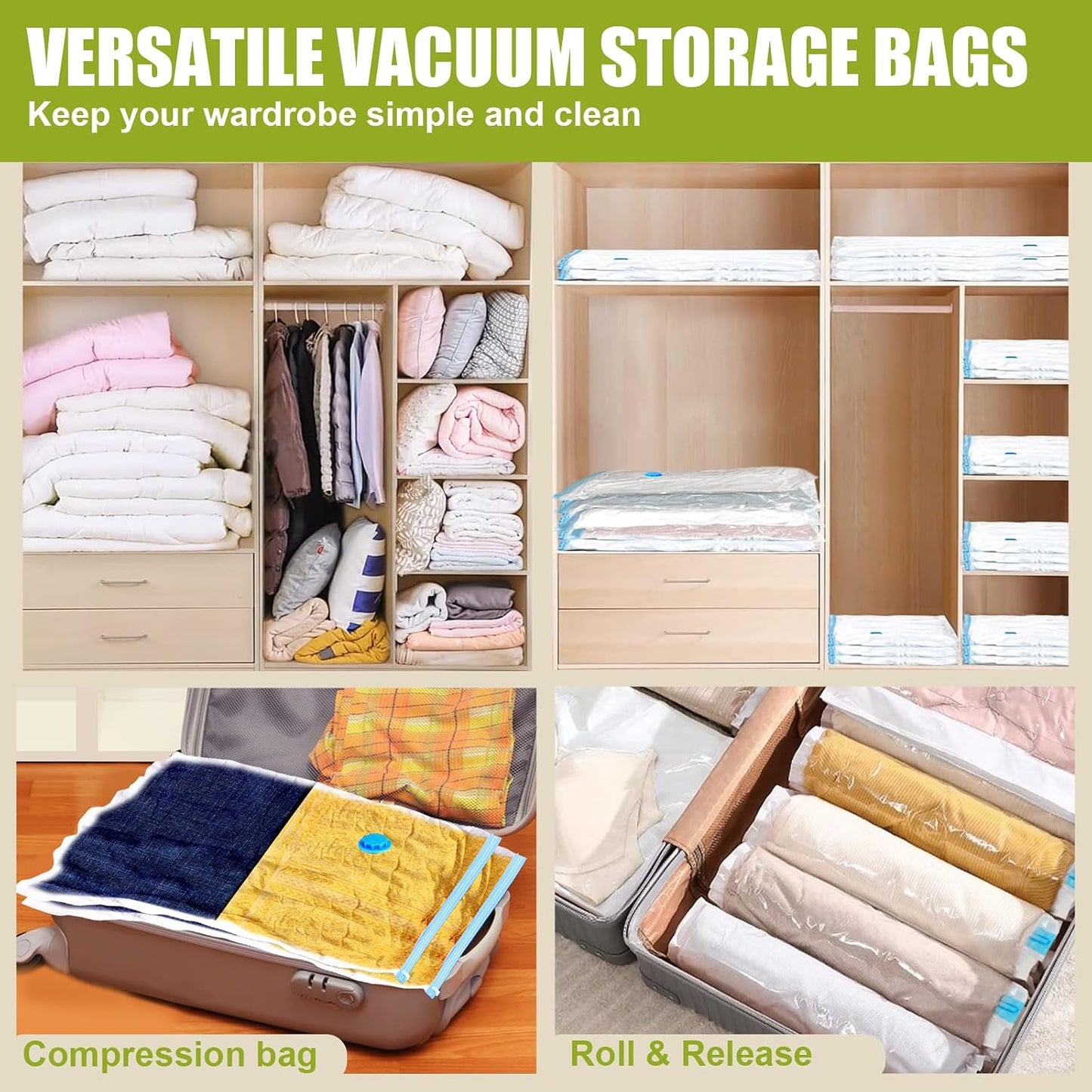 Space Saver Vacuum Storage Bags Medium Compressed Sealer Bags for Clothes Comforters Beddings and Blankets with Hand Pump