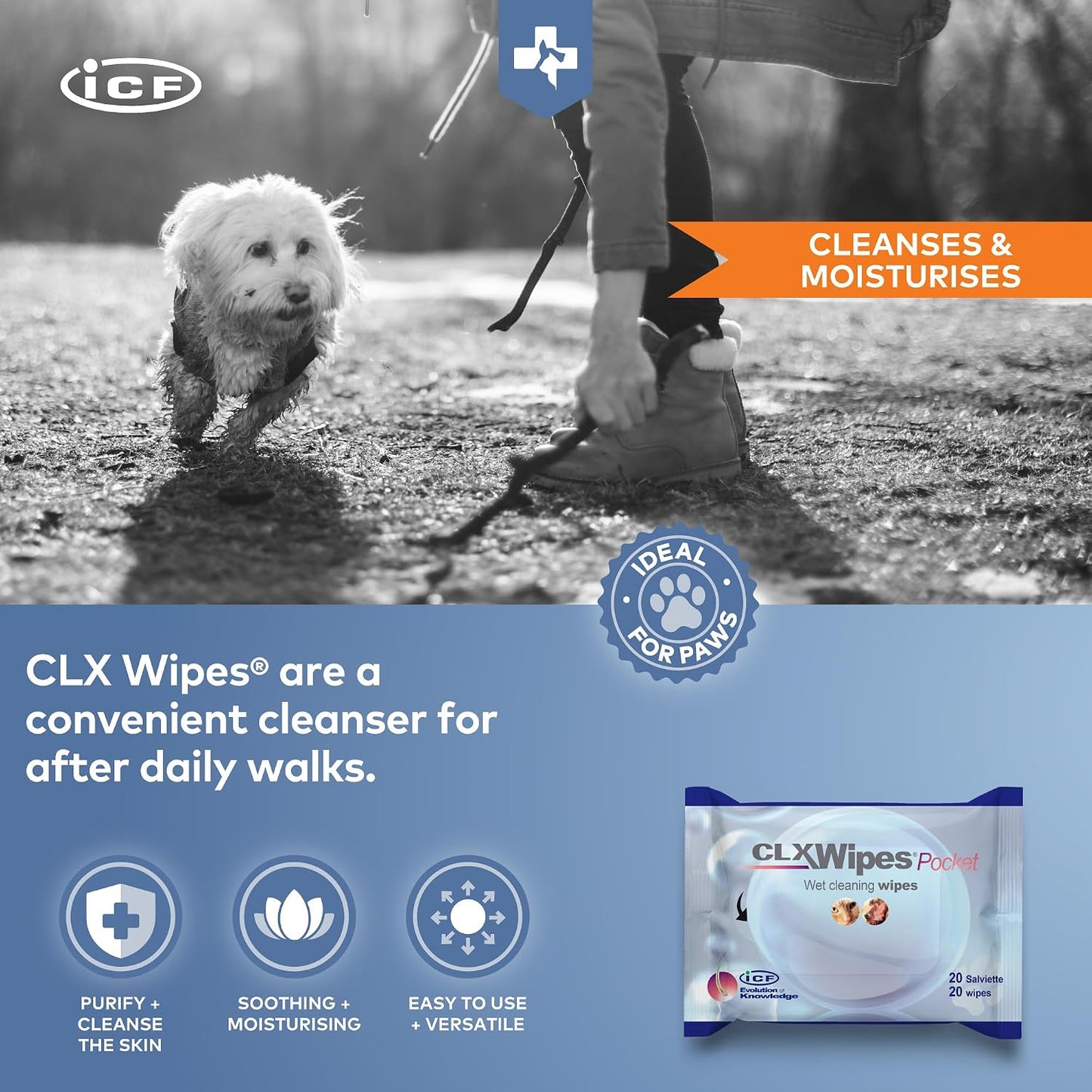 Pet Wipes for Gentle Cleaning of Paws, Ears & Skin Folds - Deodorizing & Moisturizing No-Rinse Formula