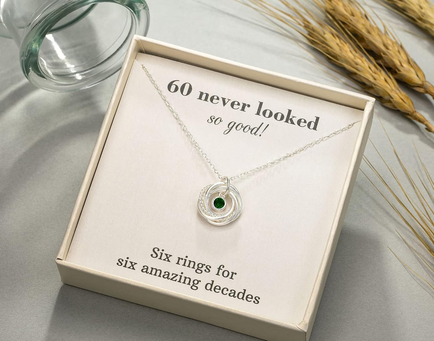 60th Birthday Gifts for Women Jewellery, 925 Sterling Silver Sapphire Birthstone Necklace, Six Rings for Six Decades