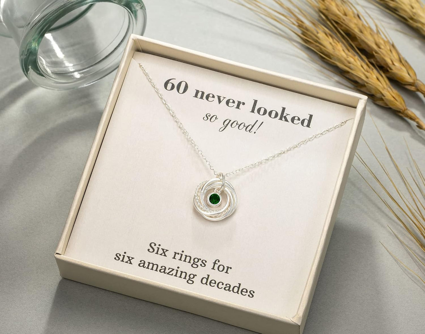 RareLove 60th Birthday Gifts for Women Jewellery,925 Sterling Silver 6 Rings Sapphire Birthstone Necklace,60 Birthday Gifts for Mum Best Friends,Six Rings for Six Decades