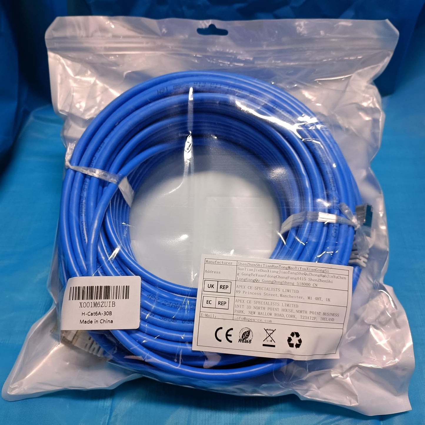 Ethernet Cable 30m, Cat6 FTP Shielded Internet Cable, High Speed Gigabit RJ45 Network LAN Cable Outdoor Indoor, 24AWG 550MHz Broadband Patch Cord for Router Modem Switch - Blue