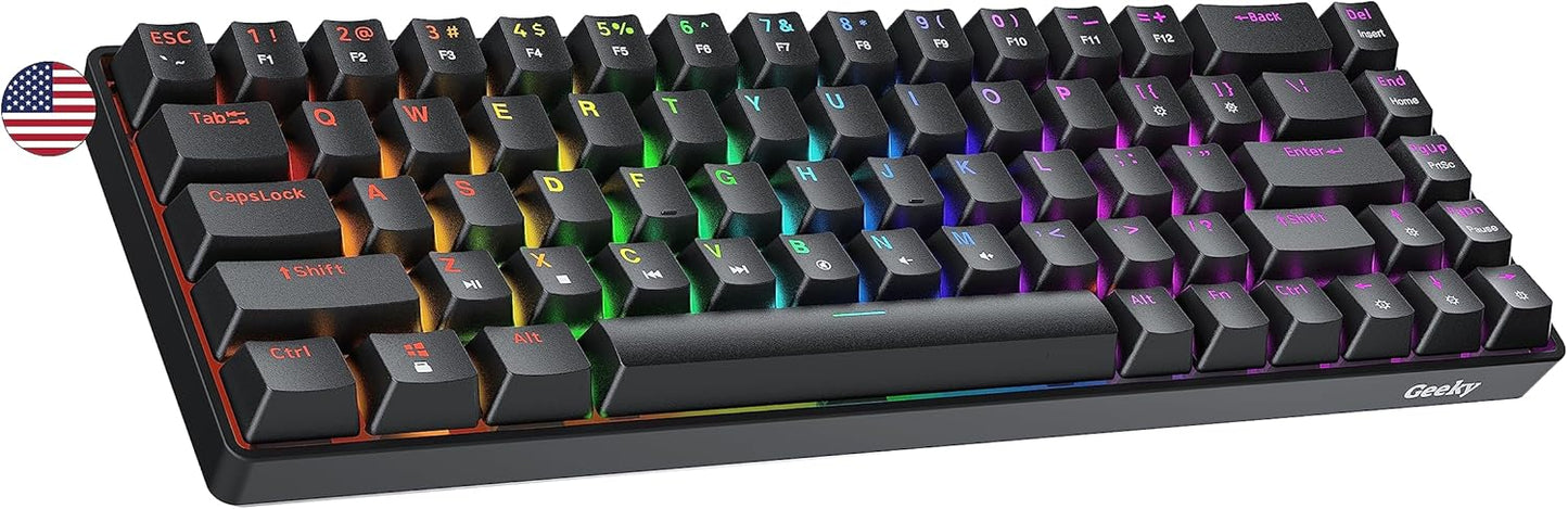 Mechanical Gaming Keyboard 68 Keys Multi Color RGB LED Backlit for PC/Mac Gamer | ANSI US American Layout
