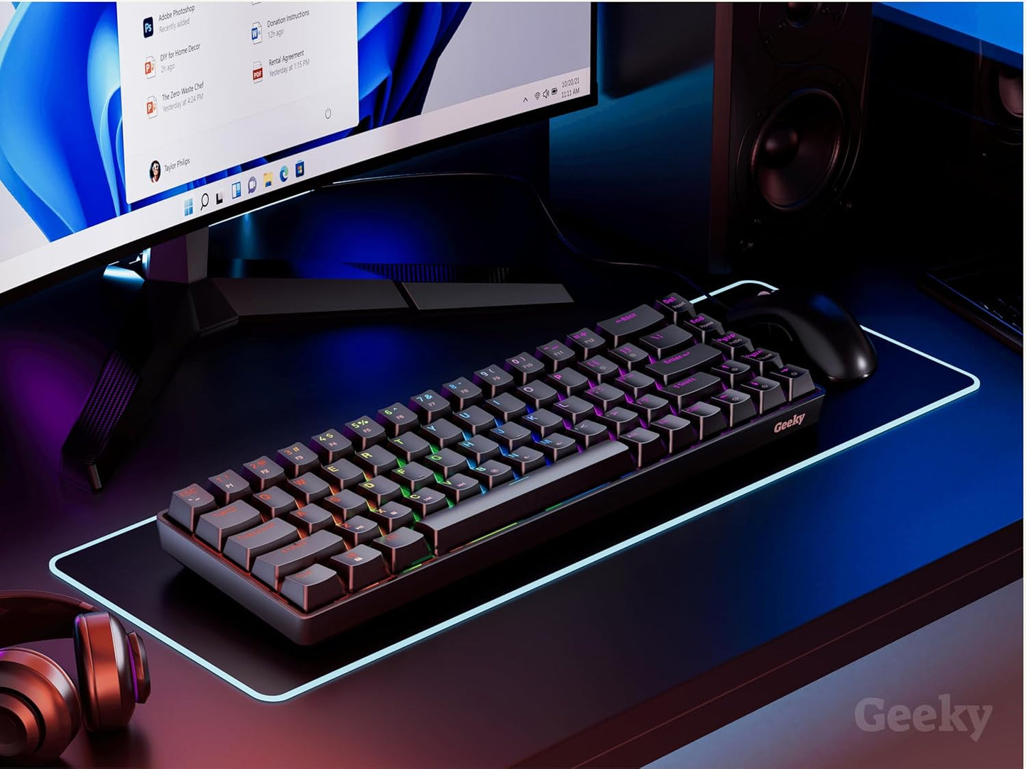 Mechanical Gaming Keyboard 68 Keys Multi Color RGB LED Backlit for PC/Mac Gamer | ANSI US American Layout