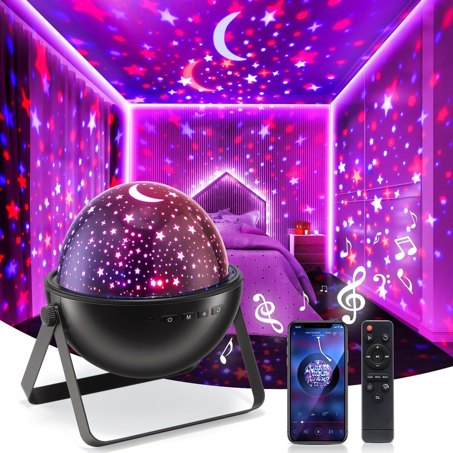 Night Light Projector, Baby Projector for Kids Bedroom, Bluetooth Kids, 12 Modes Sensory Lights Star Light, Gift,Room Decor