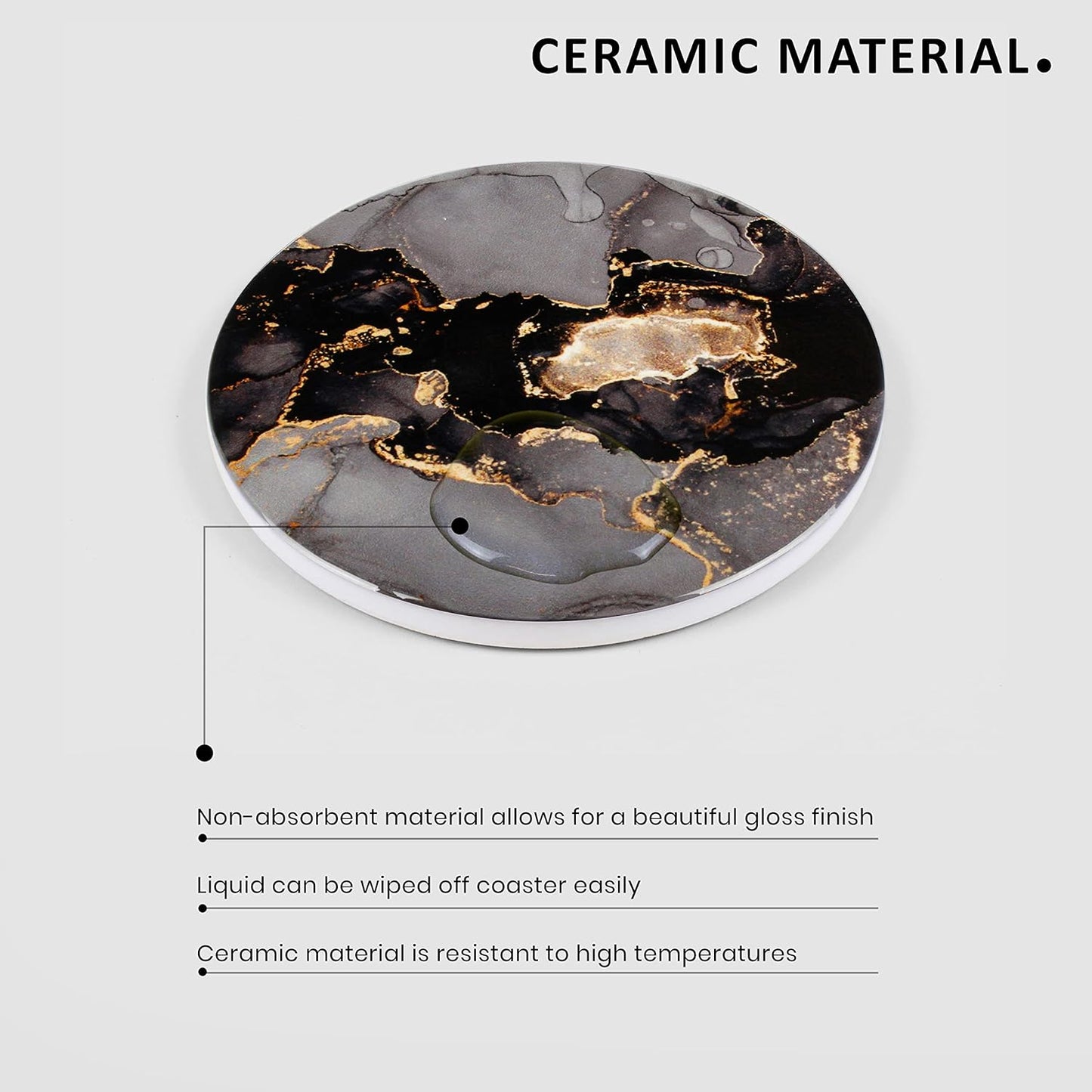 Homeware Marble Coasters Set of 4 - Stunning Decorative Coasters in GLOSS Finish, Elegant Stone with Cork Bottom - Night