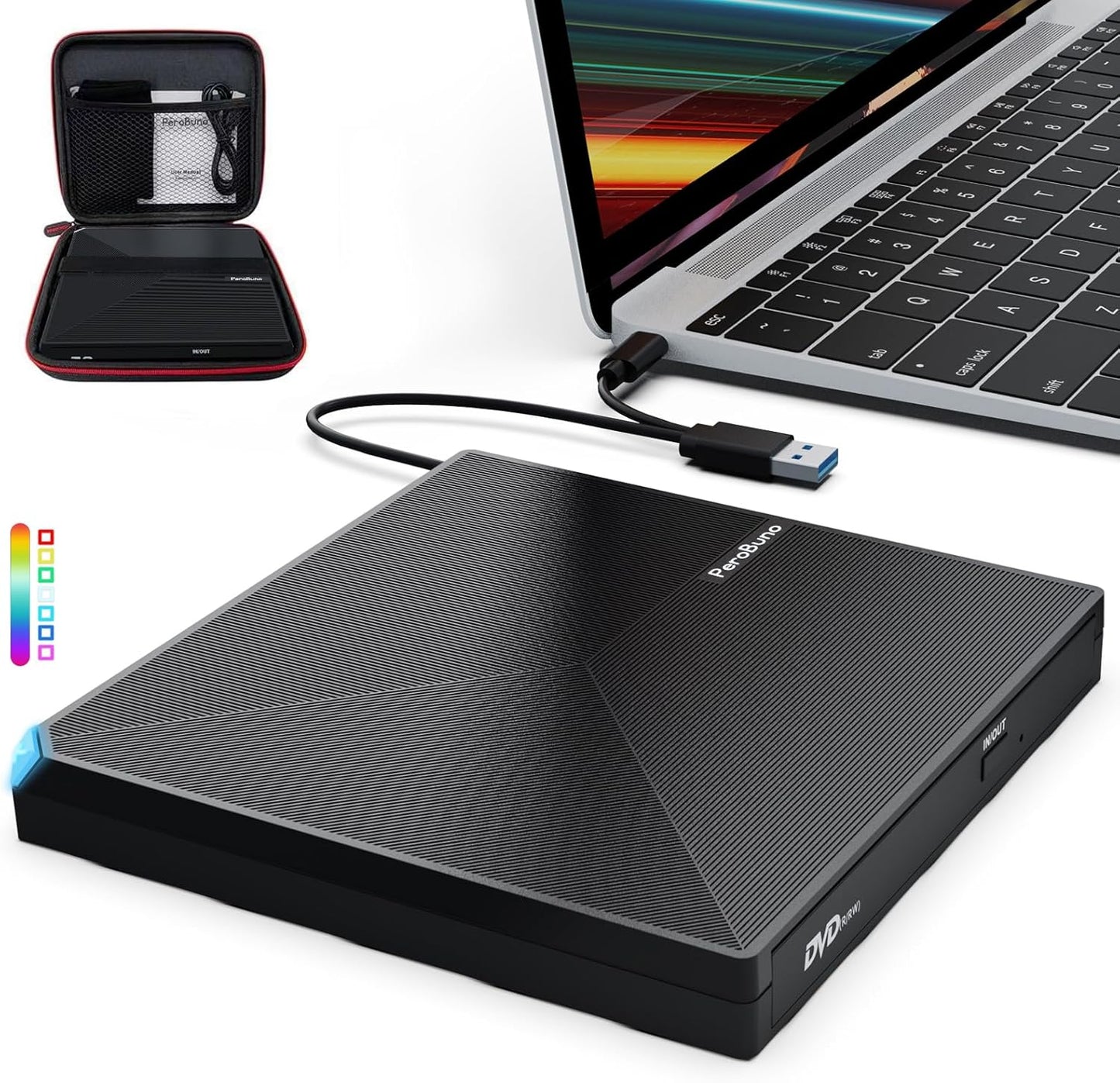 External CD DVD +/-RW Drive USB 3.0 USB C Portable CD/DVD Player Burner Reader Writer Optical CD ROM Disk Drive for Laptop Desktop PC Mac MacBook Pro/Air Windows Linux OS
