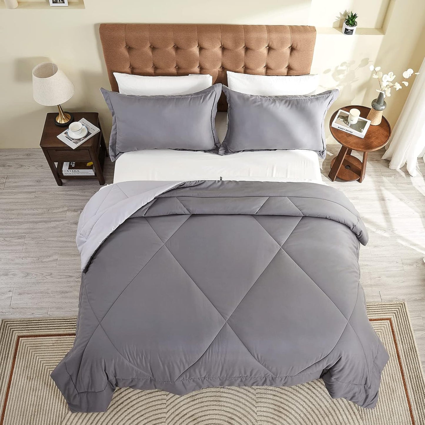 Summer Duvet King Size, 4.5 Tog Down Alternative Comforter Set with 2 Shams, Reversible Coverless Duvet Microfiber Soft Bed Quilt for All Seasons, Machine Washable