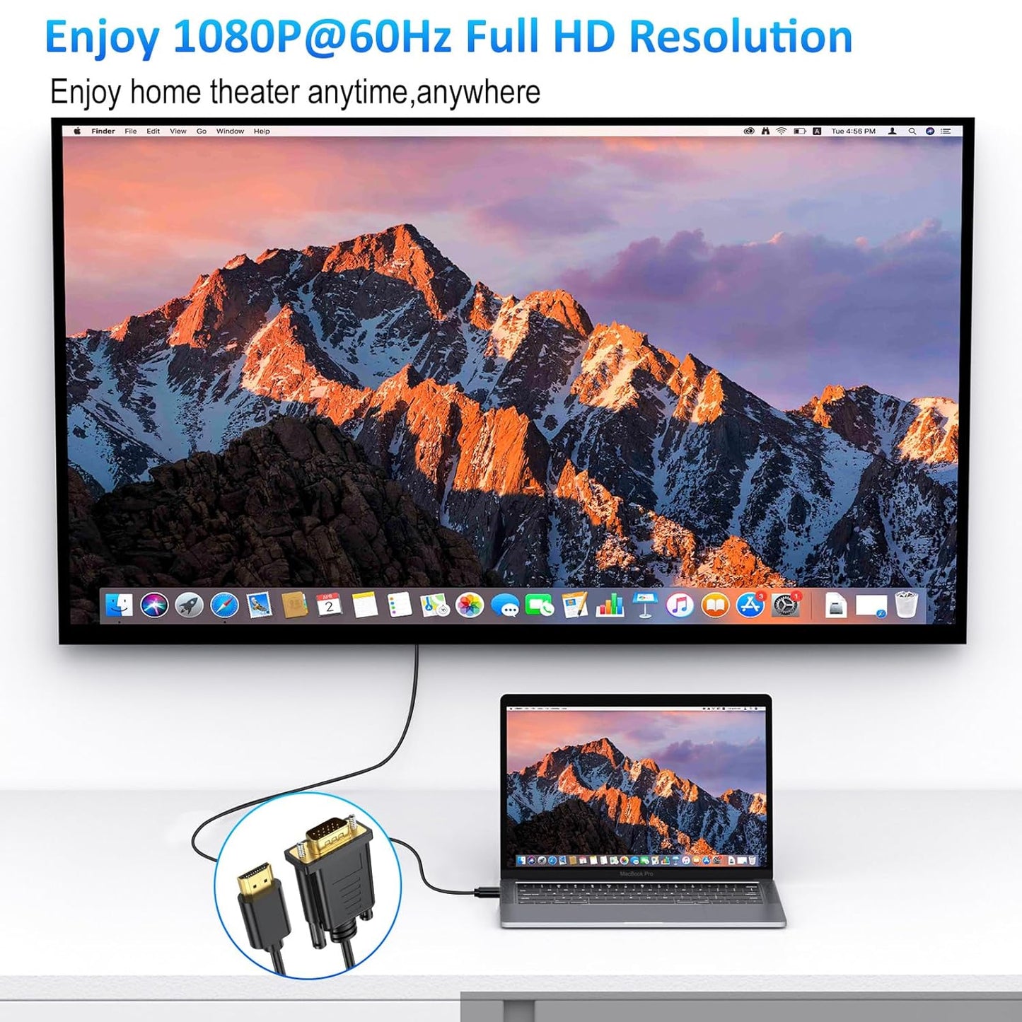 HDMI to VGA Cable, HDMI Digital to VGA Analog Video Converter Cable for Desktop, Laptop, PC, Monitor, Projector, HDTV, Chromebook, Raspberry Pi, Roku, Xbox,PS4