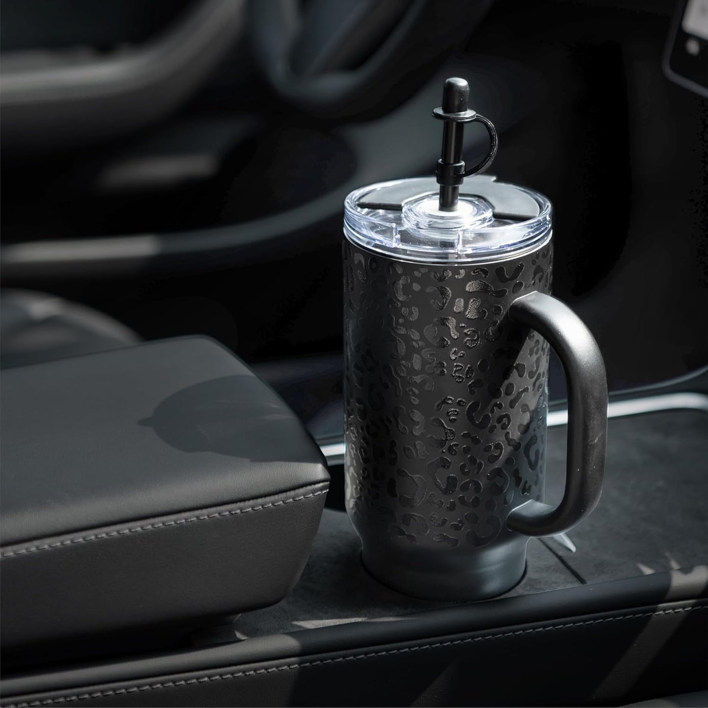 Insulated Tumbler, 40oz Stainless Steel Double Walled Travel Tumbler with Handle and Straw Lid for Cold & Hot Beverages (Black)