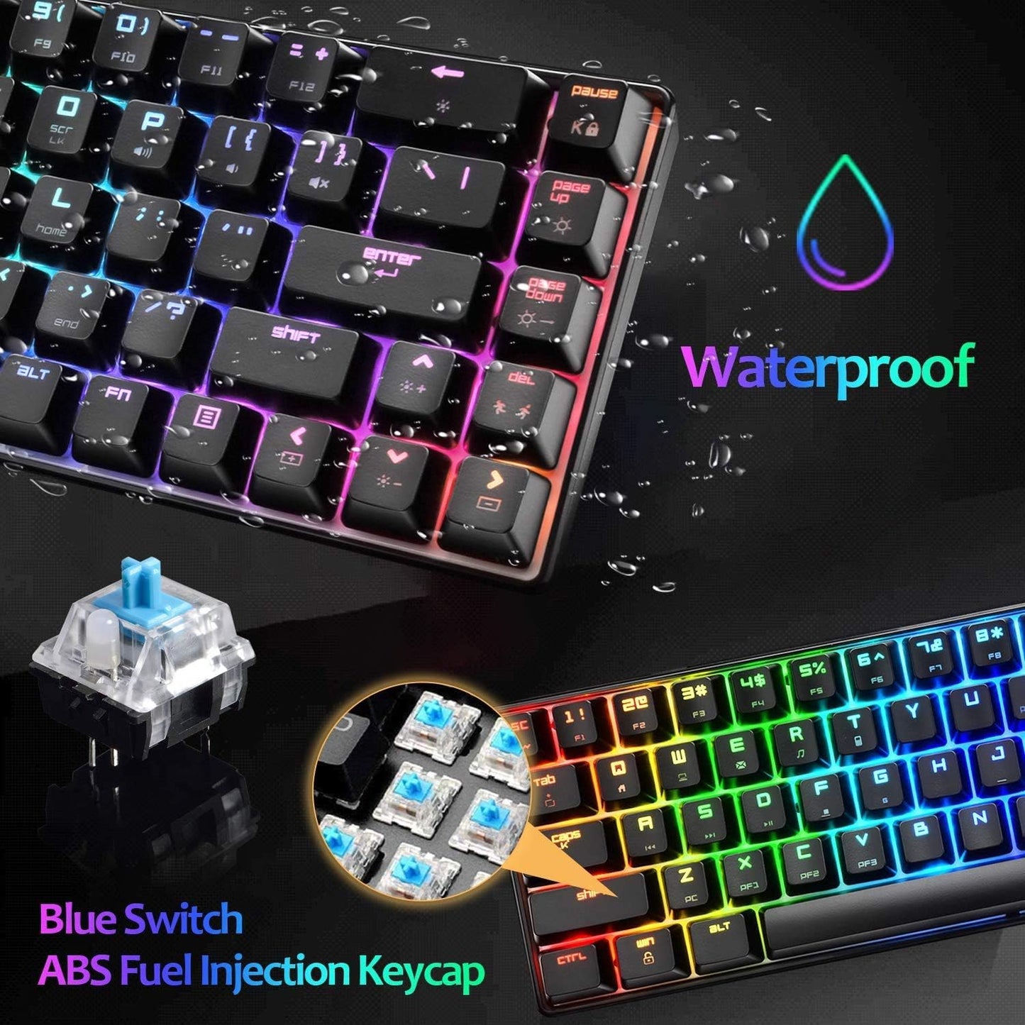 60% Mechanical Mini 68 Key RGB Backlit Wired USB C Gaming Keyboard with Mouse and Mouse Pad