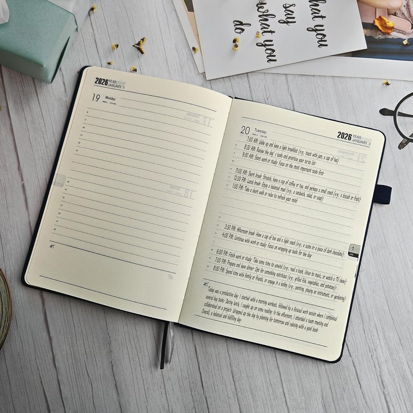 Diary 2025-2026 A5 Day Per Page, 12 Months 2025-2026 Diary From July 2025 to June 2025, Productivity A5 Daily Planner with Monthly Tabs, 2 Bookmark, Pen Loop and Inner Pocke (Black)