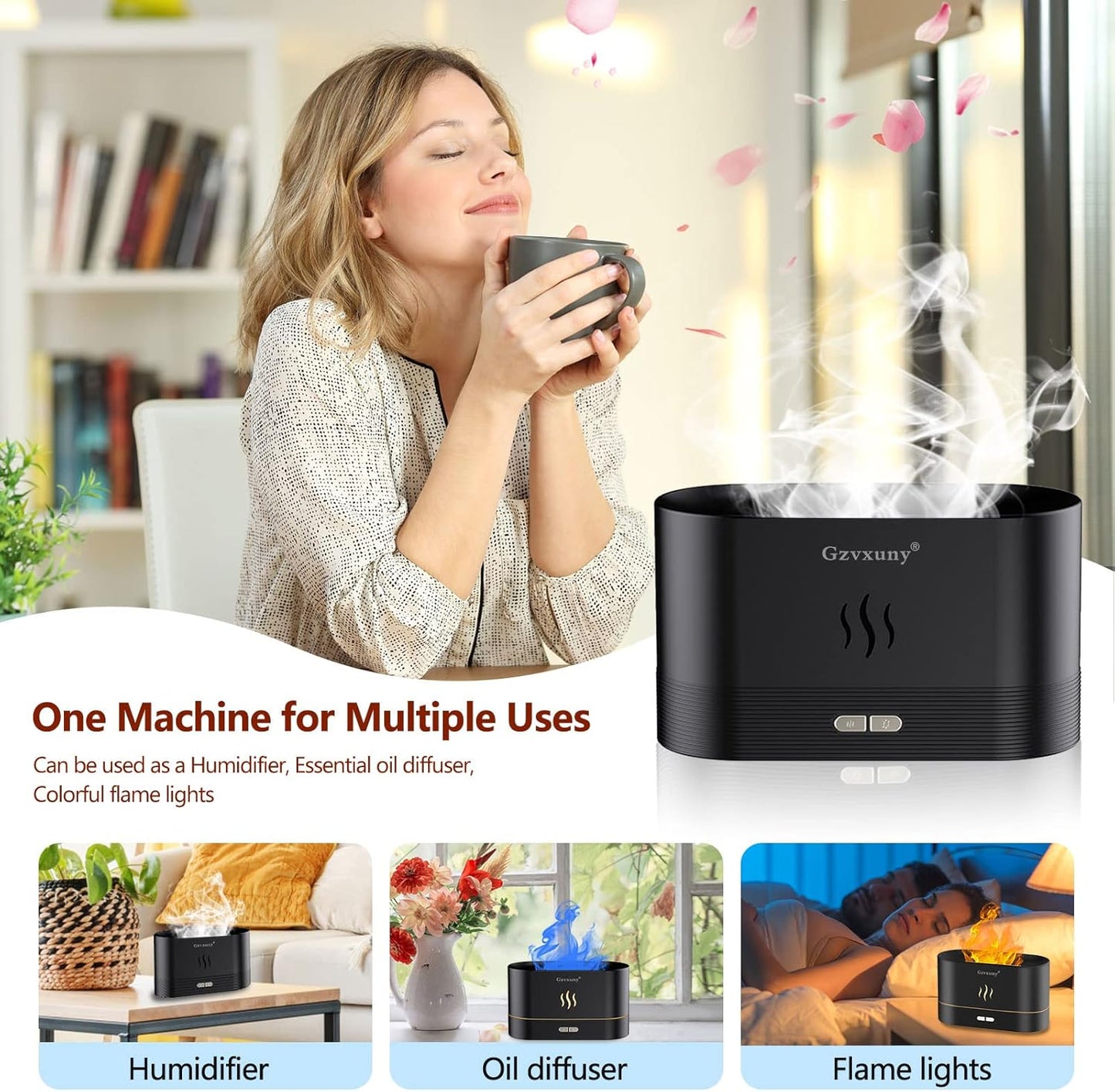 Flame Essential Oil Diffuser, Electric Aroma Diffuser, Waterless Auto-Off for Home Office Room