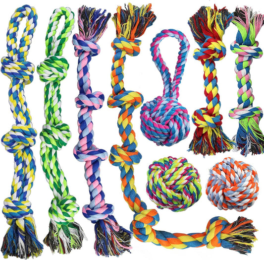Dog Rope Toys for Large/Medium Dogs, Nearly Indestructible Dog Toys Set for Aggressive Chewers, Tough Natural Cotton Rope Chew toy for Teething, Tug Toy 9 Pack