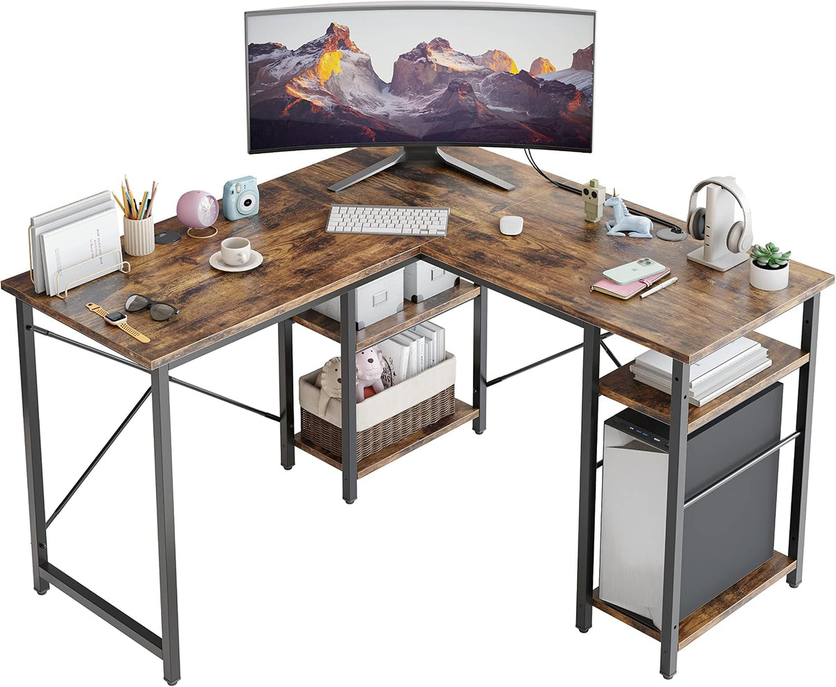 120CM Reversible L Shaped Corner Desk with Shelves