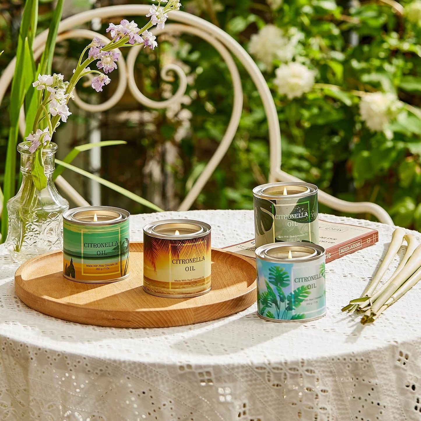 Citronella Candles Scented in Portable Tin Natural Soy Wax with Citronella Oils for Garden Backyard Patio Long Lasting