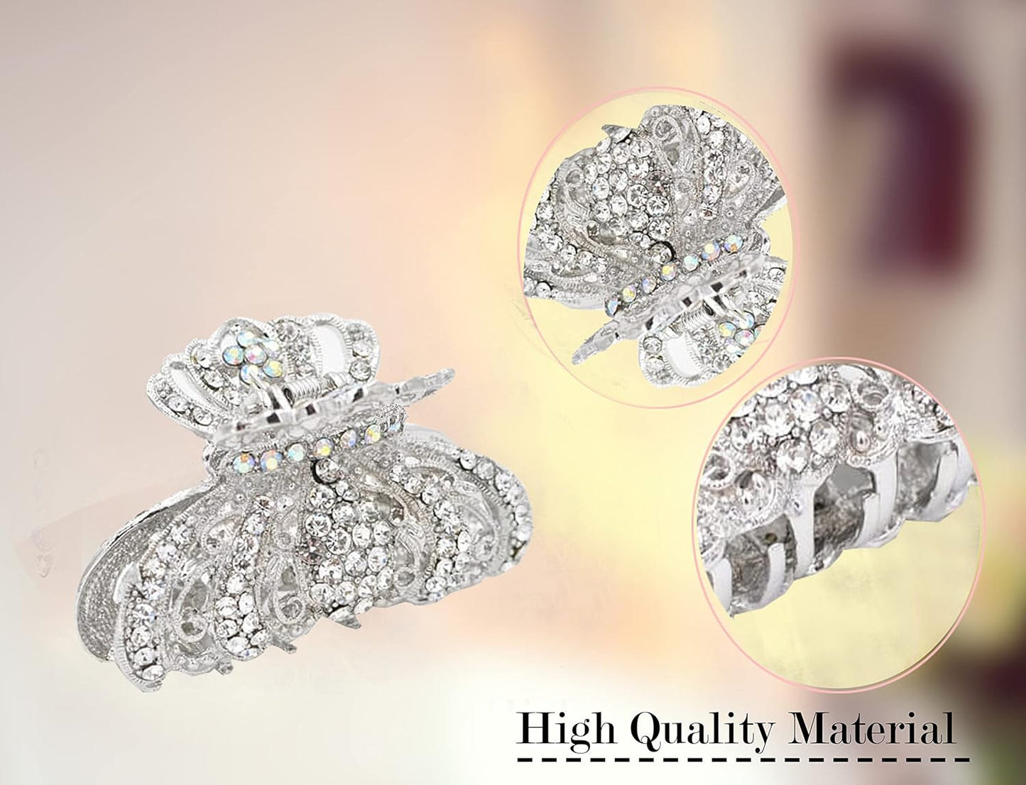 Metal Antique Silver Plated Hair Clips Women, Crystal Rhinestone Hair Claw, Diamante Hair Clamp, Anti Slip Large Claw Clips for Thin & Thick Hair, Hair Styling Accessories Women