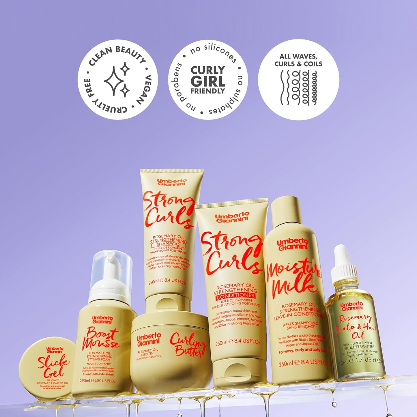 Strong Curls Rosemary Oil Strengthening Shampoo & Conditioner Duo 250ml x 2 - With Biotin - Sulphate Free + Vegan