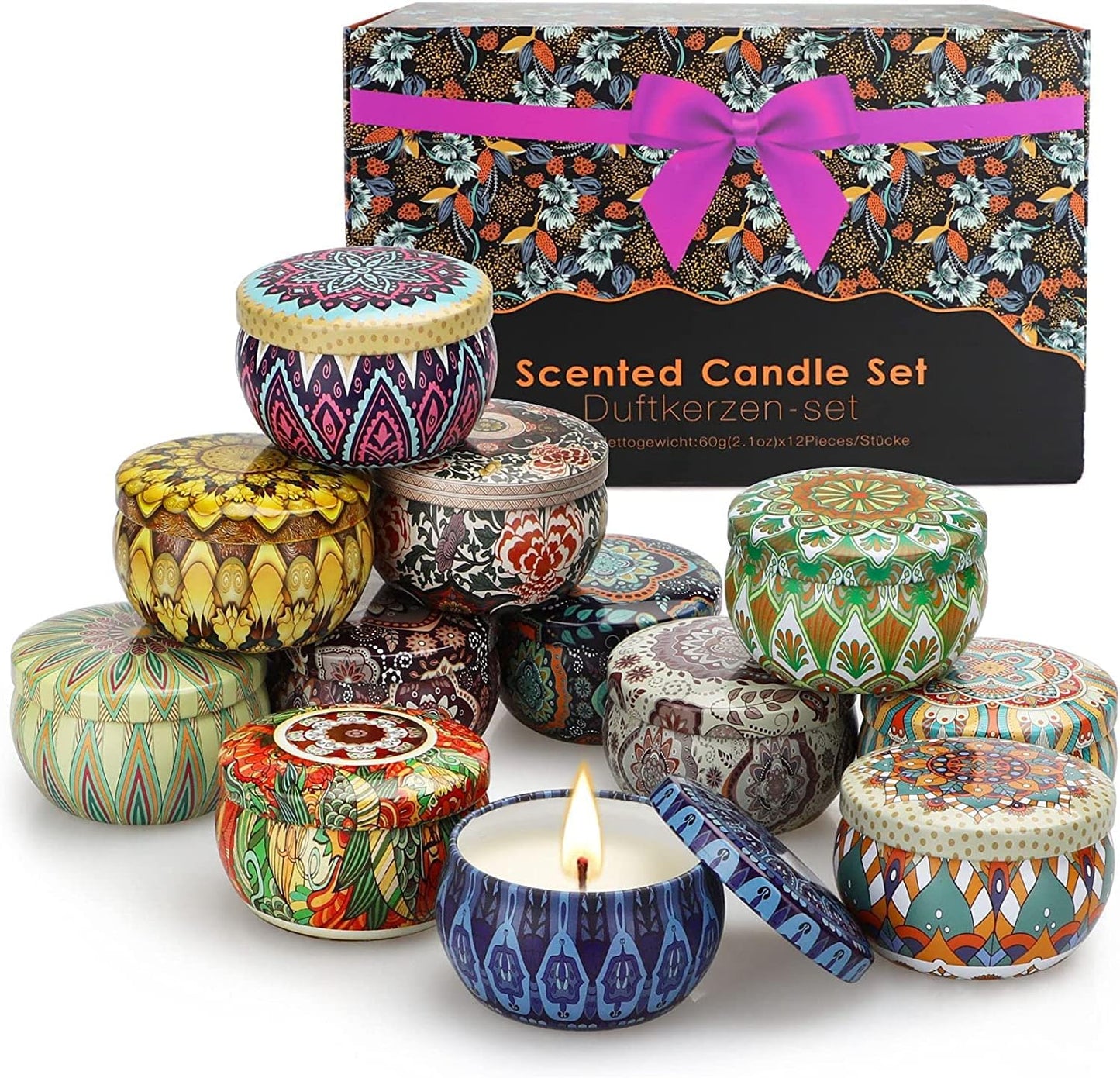 Citronella Candles Scented Candles Set in Portable Tin Natural Soy Wax with Citronella Oils for Garden Backyard Patio