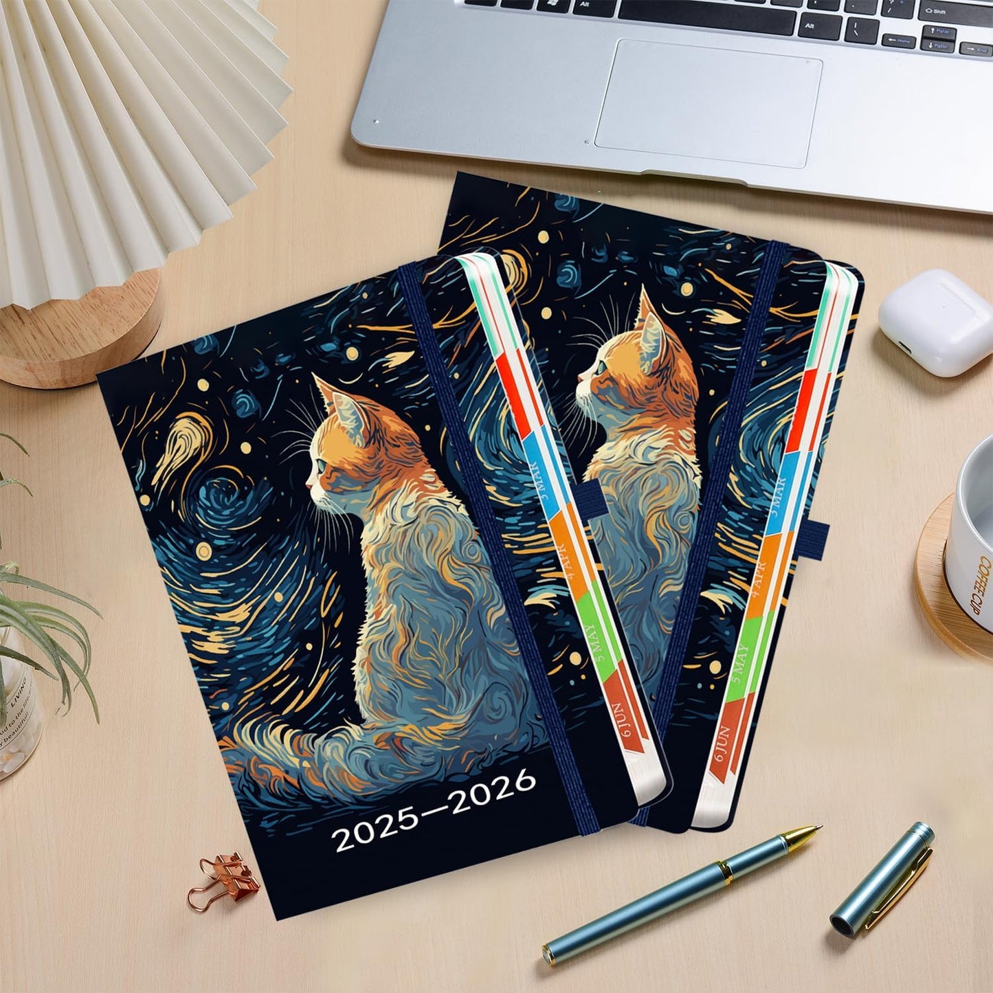 Diary 2025-2026 - Academic Diary A5 Page a Day, Mid-Year Planner (Aug.25-Jul.26) with Monthly View, Pen Set, Colourful Tabs Famous Quotes, Inner Pocket, Cat Theme
