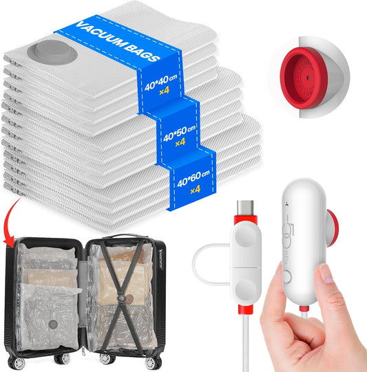 Vacuum Storage Bags for Clothes, Vacuum Bags with Electric Pump Saver Bags for Duvets, Bedding, Pillows, Clothes, Quilts