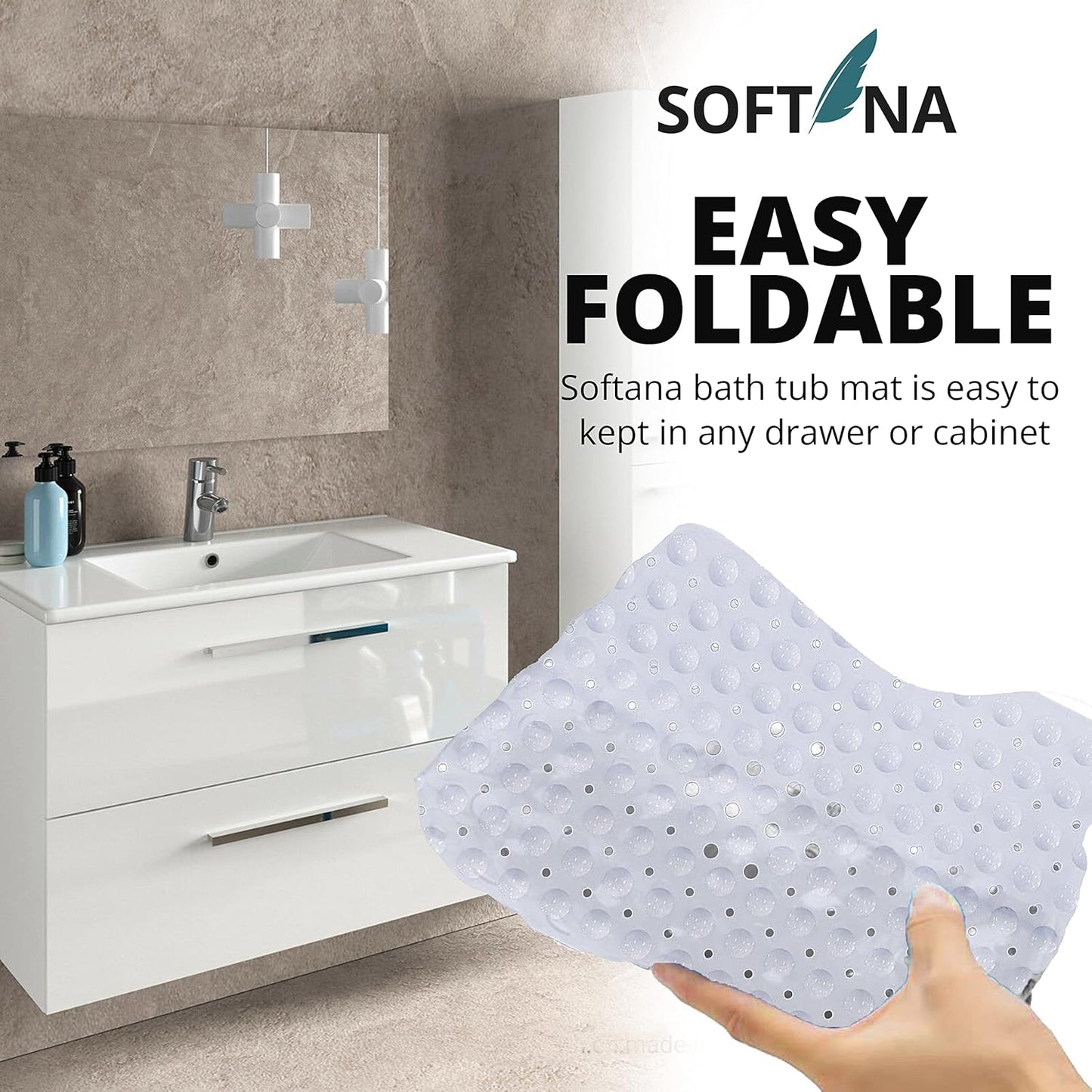 Non Slip Bath Mats with 200 Suction Cups - Shower Mat Non Slip Anti Mould for Bathroom & Bathtubs