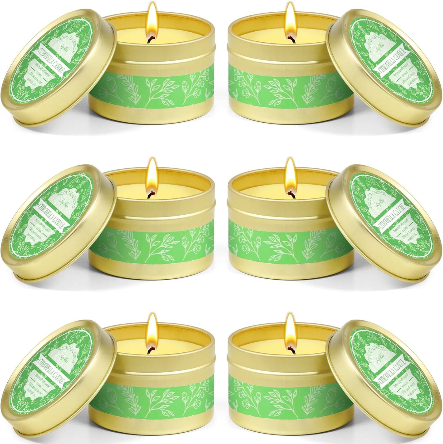 Citronella Candle Outdoor, Citronella Candles 6 Pack, Soy Wax, Lemongrass Citronella Essential Oil, Portable Travel Tin Candles for Outdoor, Indoor, Garden, Camping