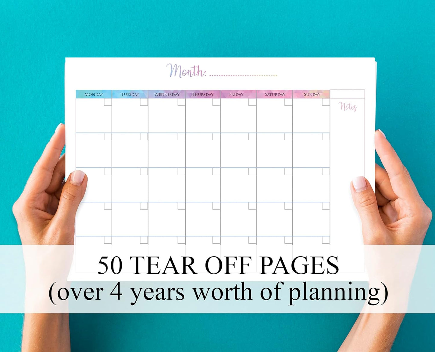 Monthly Planner Pad with 50 Tear Off Pages Notes Section, Undated Desk Calendar Personal Organiser, for Work, School, Meal, and Fitness Planning