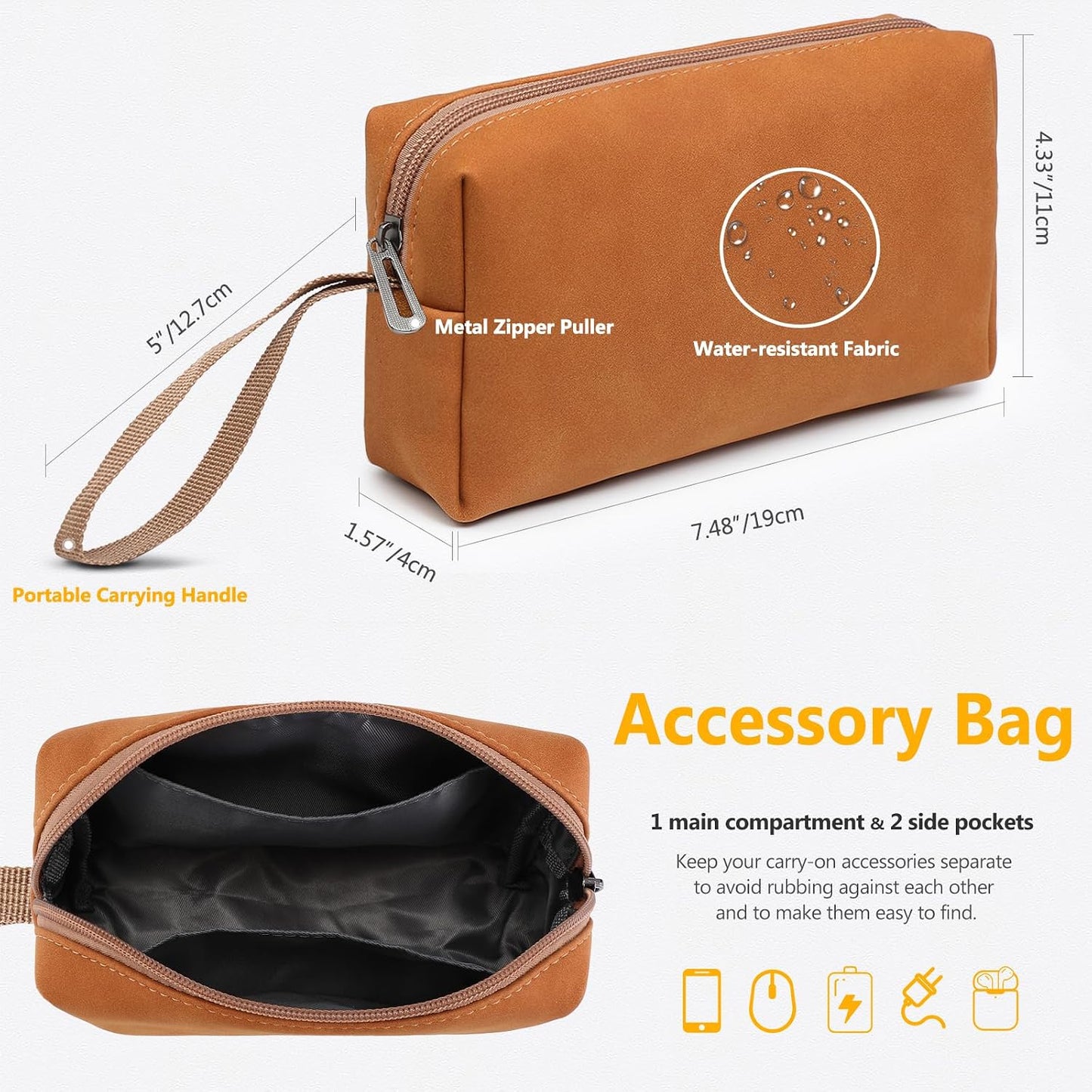 13 Inch Laptop Sleeve Compatible with MacBook Air 13, MacBook Pro 13, iPad Pro/Air, Surface Pro 11, Faux Suede Leather Case with Accessory Bag, Brown